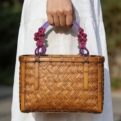 Durable Woven Wooden Beaded Bag Handles 2 Pcs