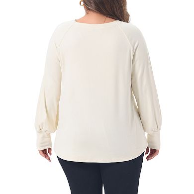 Women's Plus Size Tunic Tops V Neck Pleated Long Sleeve Button Cuff Solid Casual Pullover Blouse