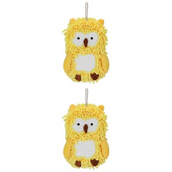 2 Packs Cute Owl Animal Shaped Chenille Hanging Hand Towels, Super Absorbent Soft Towel 9" x 11"