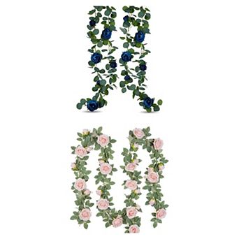 4 Packs Artificial Rose Eucalyptus Garland Faux Greenery Flower Vine for Wedding Home Decor 5.9 ft