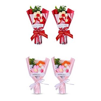 4 Packs Handmade Crochet Potted Flowers, Tiny Knitted Bouquet for Desk Decor 3.5"L x 5.9"H