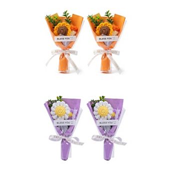 4 Packs Handmade Crochet Potted Flowers, Tiny Knitted Bouquet for Aesthetic Desk Decor 3.5"L x 5.9"H