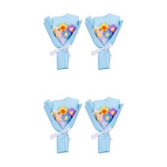 4 Packs Handmade Crochet Flowers Bouquet Wrap Knitted Floral Arrangement 5.9"L x 7.1"H