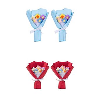 4 Packs Handmade Crochet Flowers Bouquet with Gift Wrap Knitted Floral Arrangement 5.9"L x 7.1"H