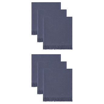 6 Packs Waffle Weave Fringed Edge Dish Towels, Super Absorbent Lint Free Reusable Towels 14" x 14"