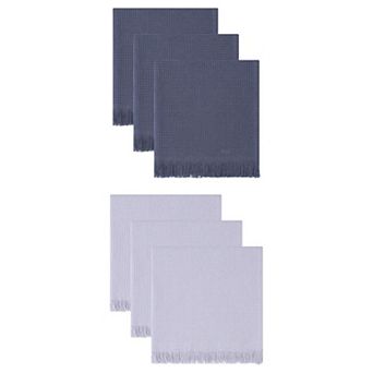 6 Packs Waffle Weave Fringed Edge Dish Towels, Super Absorbent Lint Free Reusable Towels 14" x 14"