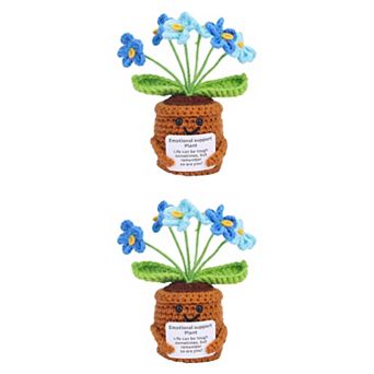 2 Packs Handmade Crochet Forget-Me-Not, Knitted Potted Plant for Desk Decor 2.3"L x 4.3"H