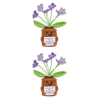 2 Packs Handmade Crochet Forget-Me-Not, Knitted Potted Plant for Desk Decor 2.3"L x 4.3"H