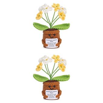 2 Packs Handmade Crochet Forget-Me-Not, Knitted Potted Plant for Desk Decor 2.3"L x 4.3"H