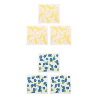 6 Packs Reusable Swedish Kitchen Dish Cloths Fruit Patten Towels Quick Dry Kitchen Dish Rags 8"x7"
