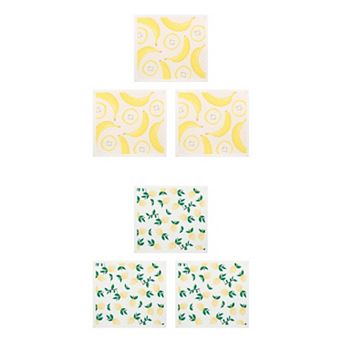 6 Packs Reusable Swedish Kitchen Dish Cloths Fruit Patten Towels Quick Dry Kitchen Dish Rags 8"x7"