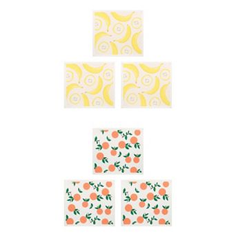 6 Packs Reusable Swedish Kitchen Dish Cloths Fruit Patten Towels Quick Dry Kitchen Dish Rags 8"x7"