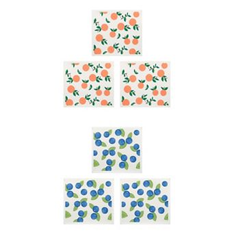 6 Packs Reusable Swedish Kitchen Dish Cloths Fruit Patten Towels Quick Dry Kitchen Dish Rags 8"x7"