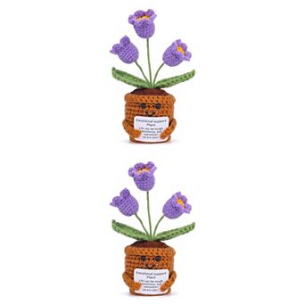 2 Packs Handmade Crochet Lily of the Valley,3-Head Knitted Potted Plant for Desk Decor 2.3"L x 4.3"H