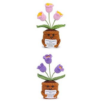 2 Packs Handmade Crochet Lily of the Valley,3-Head Knitted Potted Plant for Desk Decor 2.3"L x 4.3"H