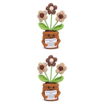 2 Packs Handmade Crochet Potted Plant, Cute Knitted Artificial Flowers for Desk Decor 2.3"L x 4.3"H