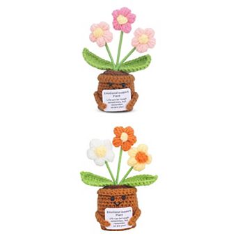 2 Packs Handmade Crochet Potted Plant, Cute Knitted Artificial Flowers for Desk Decor 2.3"L x 4.3"H