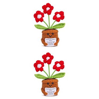 2 Packs Handmade Crochet Potted Plant, Cute Knitted Artificial Flowers for Desk Decor 2.3"L x 4.3"H