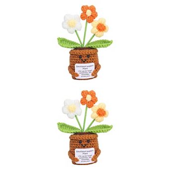 2 Packs Handmade Crochet Potted Plant, Cute Knitted Artificial Flowers for Desk Decor 2.3"L x 4.3"H