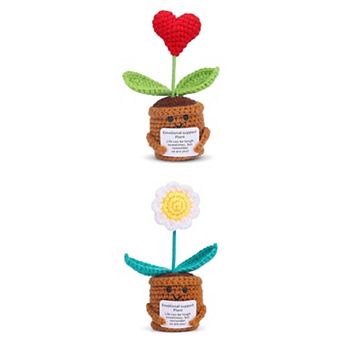 2 Packs Handmade Crochet Potted Plant Mini Knitted Flower Ornament Fake Potted Daisy 2.3"L x 4.3"H