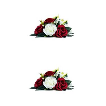 2 Packs Artificial Rose Flower Centerpiece Floral Arrangement Swag Small Faux Rose 9.5"L x 4.7"H