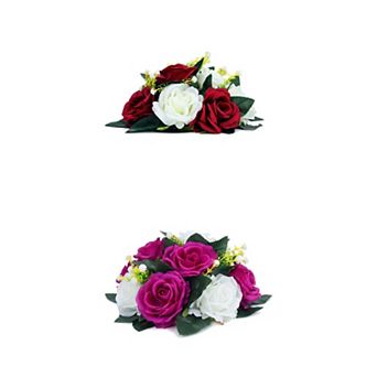 2 Packs Artificial Rose Flower Centerpiece Floral Arrangement Swag Small Faux Rose 9.5"L x 4.7"H