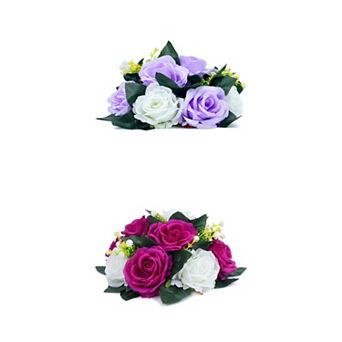 2 Packs Artificial Rose Flower Centerpiece Floral Arrangement Swag Small Faux Rose 9.5"L x 4.7"H