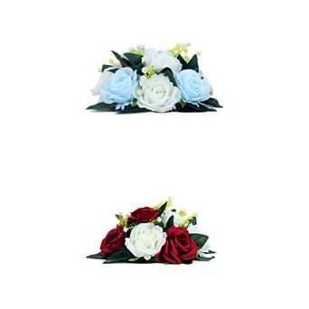 2 Packs Artificial Rose Flower Centerpiece, Floral Arrangement Swag Small Rose 9.5"L x 4.7"H