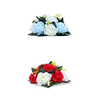 2 Packs Artificial Rose Flower Centerpiece, Arrangement Swag Small Faux Rose 9.5"L x 4.7"H