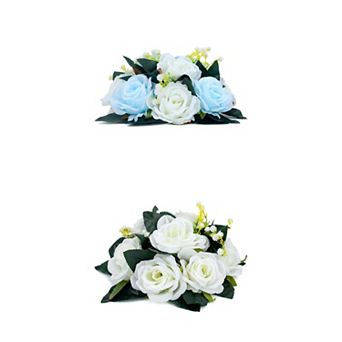 2 Packs Artificial Rose Flower Centerpiece Arrangement Swag Small Faux Rose 9.5"L x 4.7"H