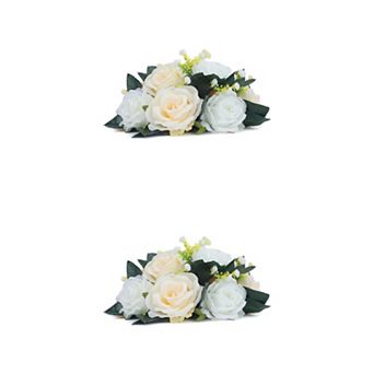 2 Packs Artificial Rose Flower Centerpiece, Floral Arrangement Swag Small Faux Rose 9.5"L x 4.7"H