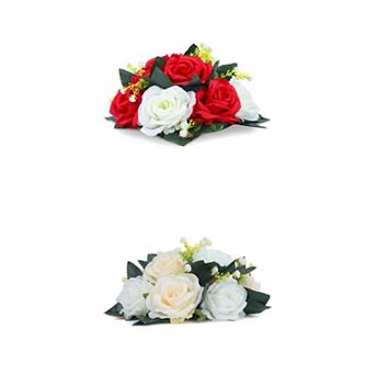 2 Packs Artificial Rose Flower Centerpiece, Floral Arrangement Swag Small Faux Rose 9.5"L x 4.7"H