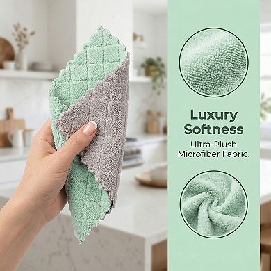 6 Packs Kitchen Dish Cloths, Absorbent Microfiber Cleaning Streak-Free Towels 10" x 10"