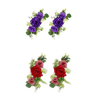 4 Packs Artificial Rose Bouquets, Silk Flowers with Stems, Realistic Faux Floral Arrangements 13"H