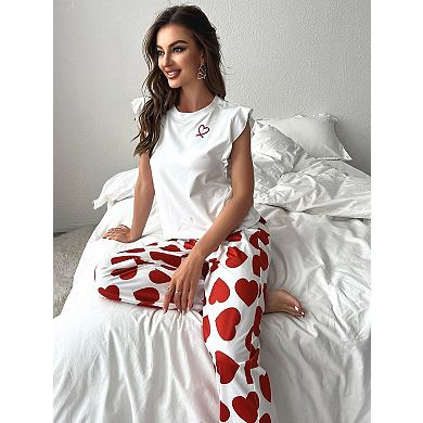 Women's Crew Neck Sleeveless Top and Pants Two Piece Pajama Set