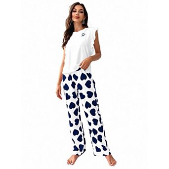 Women's Crew Neck Sleeveless Top and Pants Two Piece Pajama Set