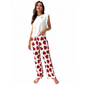 Women's Crew Neck Sleeveless Top and Pants Two Piece Pajama Set