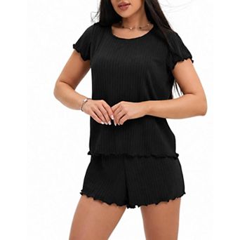 Women's Crew Neck Short Sleeve Top and Shorts Two Piece Pajama Set