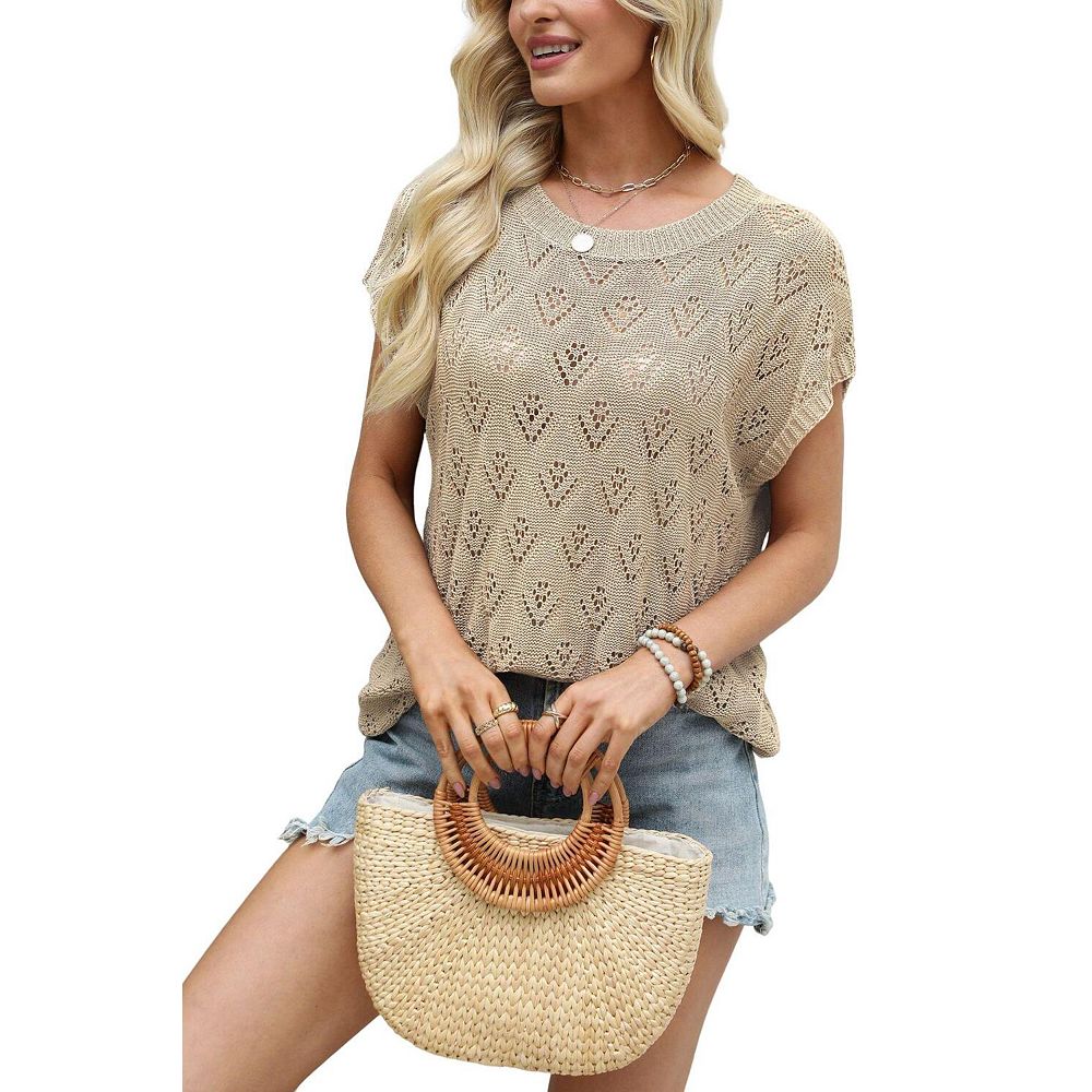 Women's Crew Neck Loose Fit Short Sleeve Knit Top Summer Casual