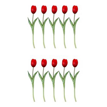 10 Packs Artificial Tulips Flower Real Touch Silk Tulips Faux Dutch Tulips Floral Bouquet 9.8"H
