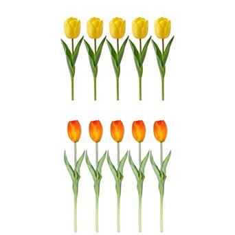 10 Packs Artificial Tulips Flower Real Touch Silk Tulips Faux Dutch Tulips Floral Bouquet 9.8"H