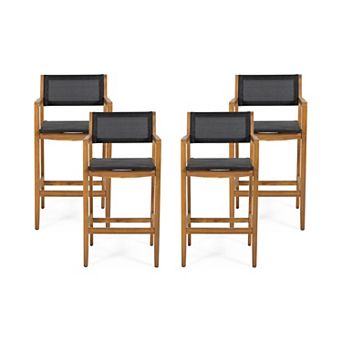Fairfax Outdoor Acacia Barstool with Mesh (Set of 4) by Christopher Knight Home