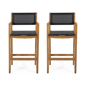 Fairfax Outdoor Acacia Wood Barstools with Outdoor Mesh (Set of 2) by Christopher Knight Home