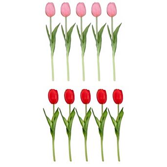 10 Packs Artificial Tulips Flower Real Touch Silk Tulips Faux Dutch Tulips Mini Floral Bouquet 9.8"H