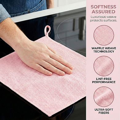 6 Packs Waffle Weave Microfiber Towel, Solid Color Cloth, Absorbent Lint-Free for Kitchen 12" x 12"