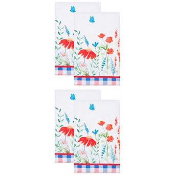 4 Packs Decorative Floral Microfiber Kitchen Towels, Absorbent Soft Reusable Dish Cloths 16" x 24"