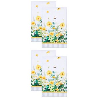4 Packs Decorative Floral Microfiber Kitchen Towels, Absorbent Soft Reusable Dish Cloths 16" x 24"