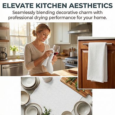 4 Packs Cotton Waffle Weave Kitchen Towels Solid Color Dish Cloths with Hanging Loop 12" x 12"