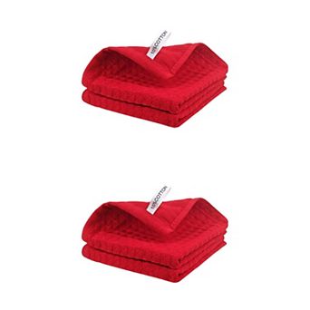 4 Packs Cotton Waffle Weave Kitchen Towels, Solid Color Dish Cloths with Hanging Loop 12" x 12"