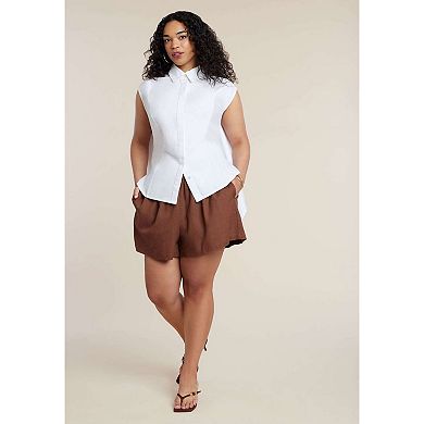 ELOQUII Women's Plus Size Button Up Shirt With Open Back